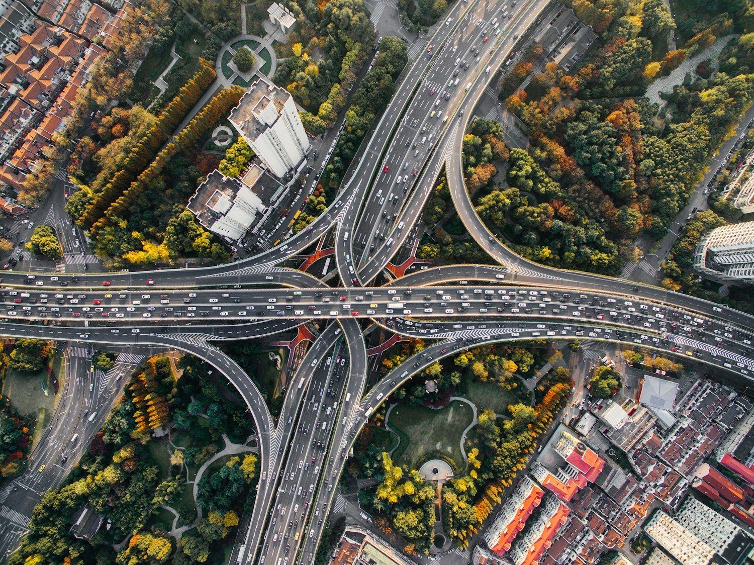 Aerial view of a highway interchange