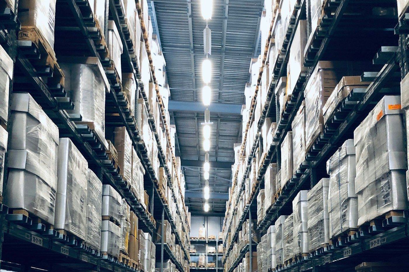 Warehouse aisle stacked for outbound freight